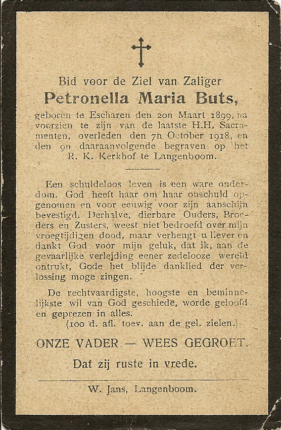 Bidprentje Petronella MariaButs