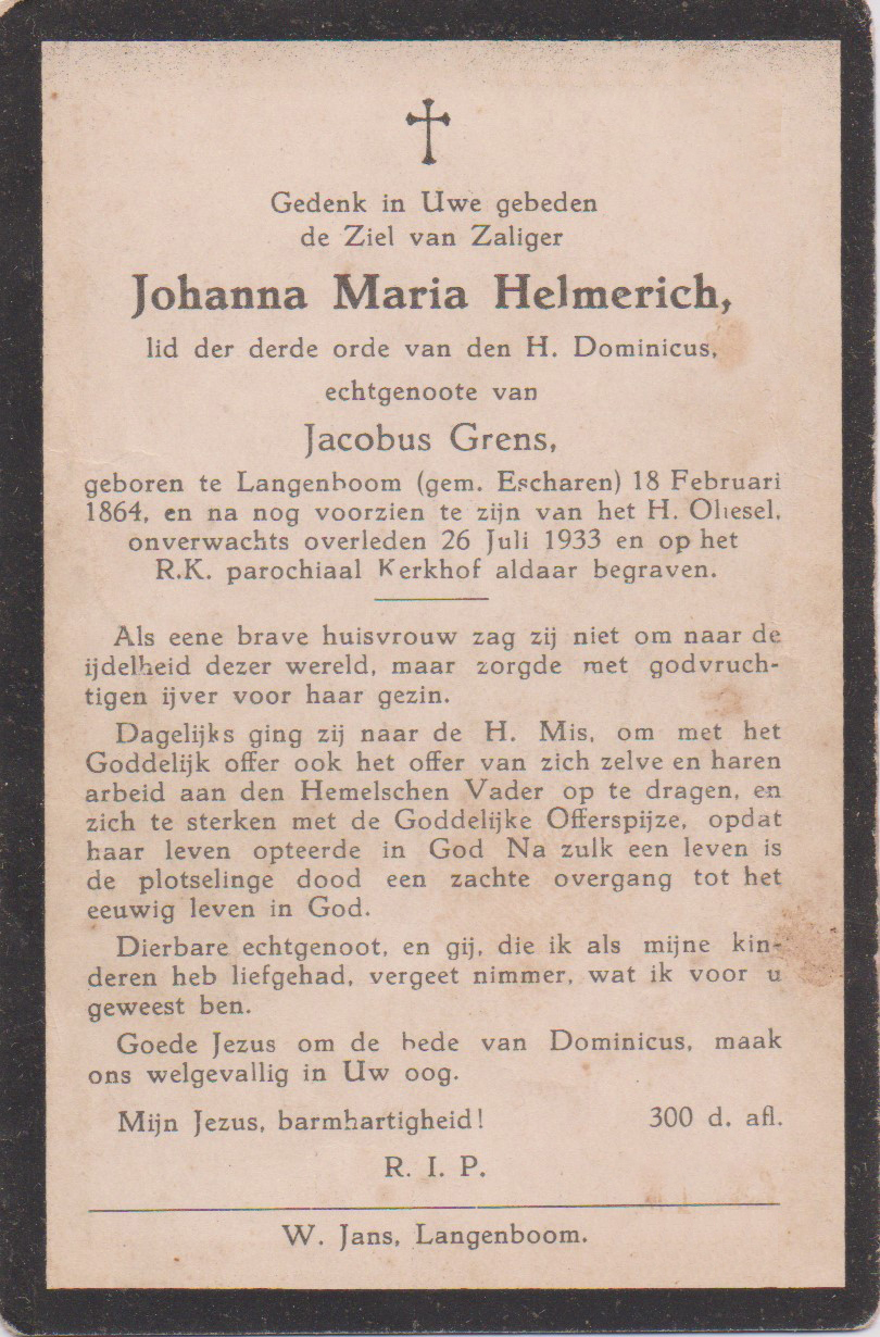 Bidprentje Johanna MariaHelmerich