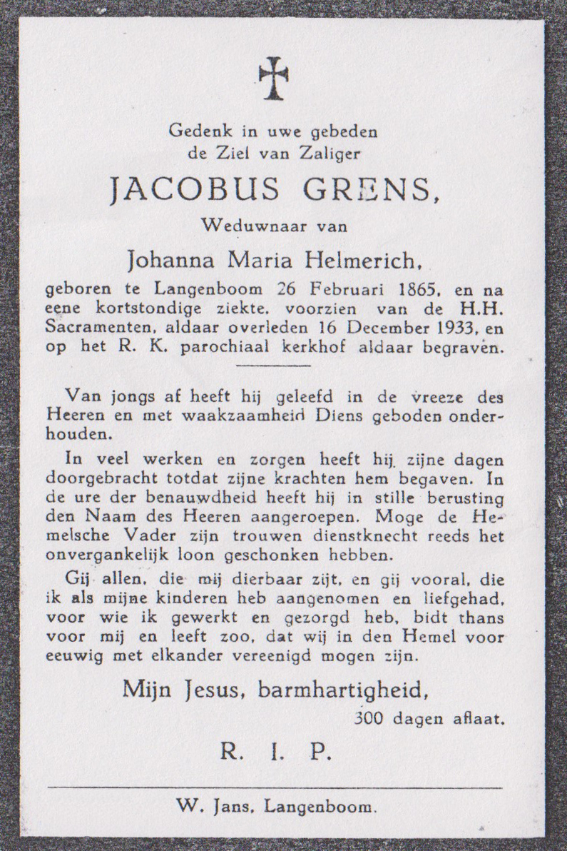 Bidprentje JacobusGrens