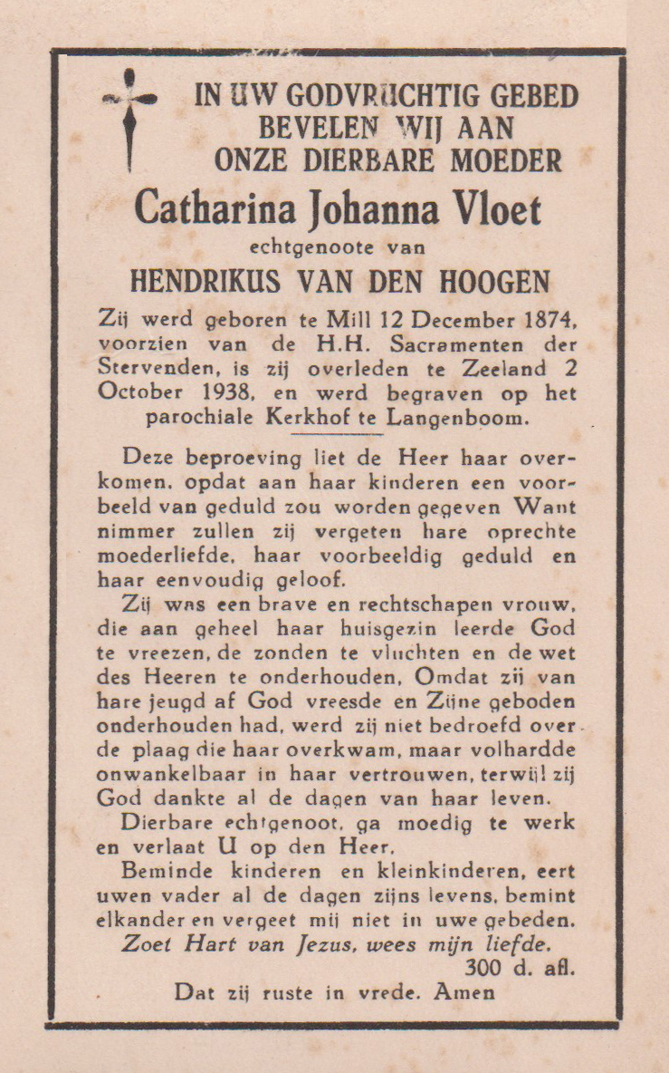 Bidprentje Catharina JohannaVloet