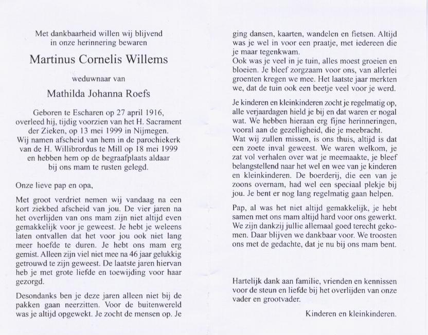 Bidprentje Martinus CornelisWillems