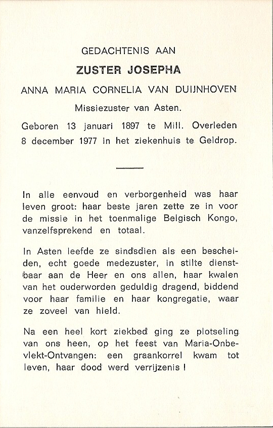 Bidprentje Anna Maria CorneliaDuijnhoven