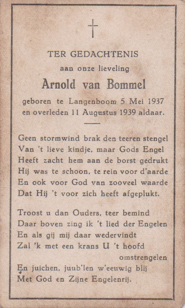 Bidprentje Arnoldus HermanusBommel