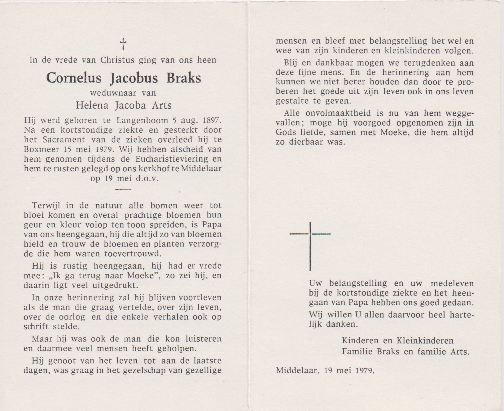 Bidprentje Cornelus JacobusBraks
