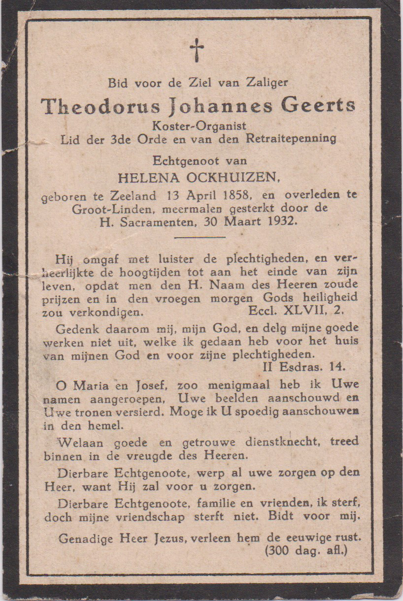Bidprentje Theodorus JohannesGeerts