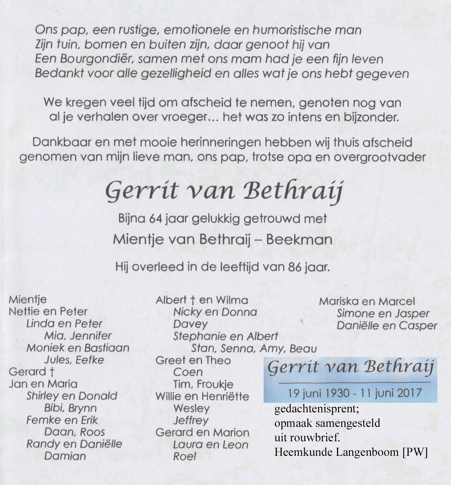 Bidprentje GerritBethraij