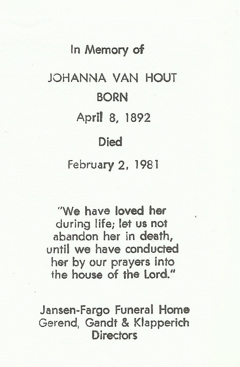 Bidprentje JohannaHout