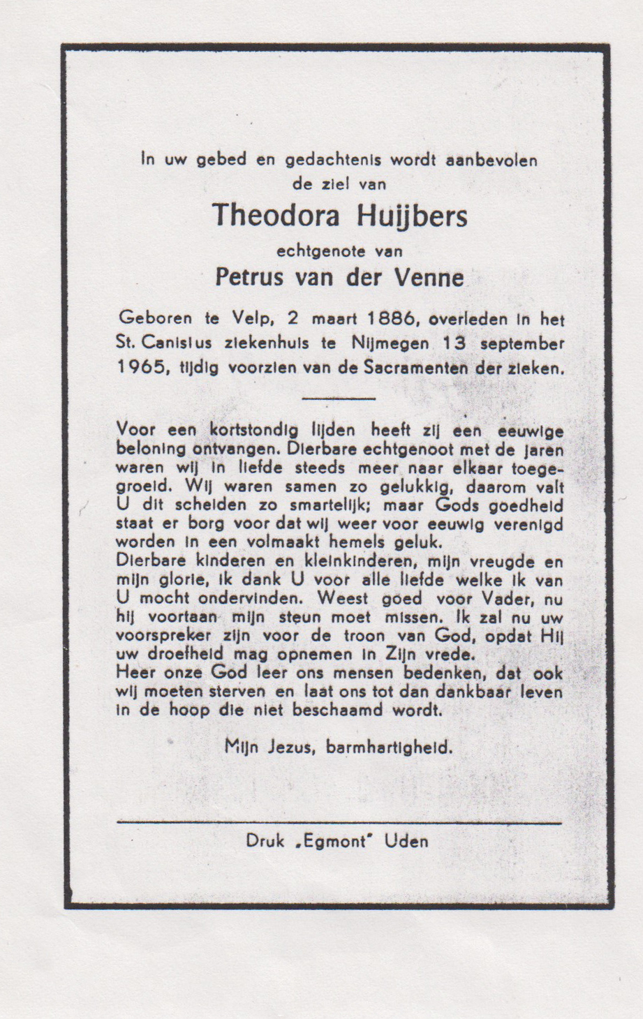 Bidprentje TheodoraHuijbers