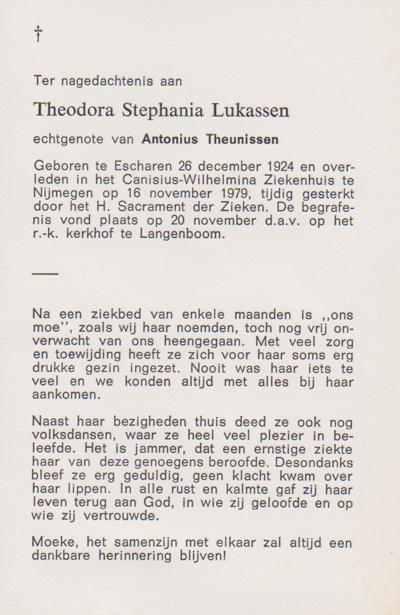 Bidprentje Theodora StephaniaLukassen